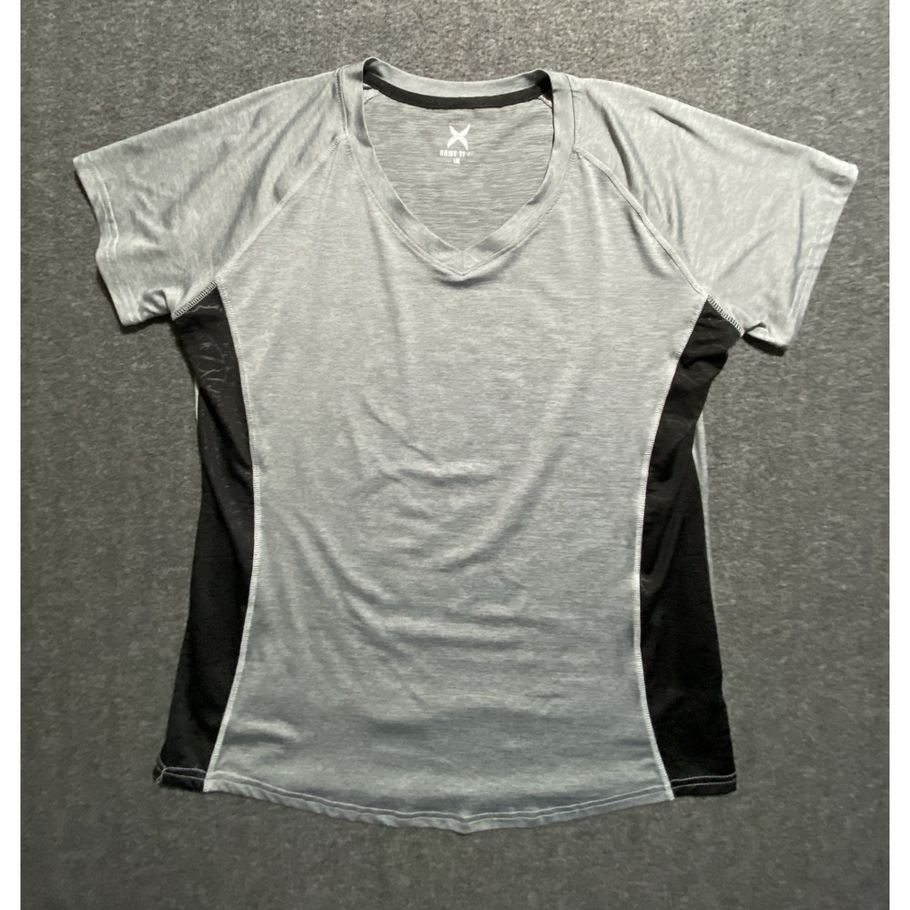 Game Time T-Shirt Womens Gray/Black Heathered Gym Workout Running Size XL